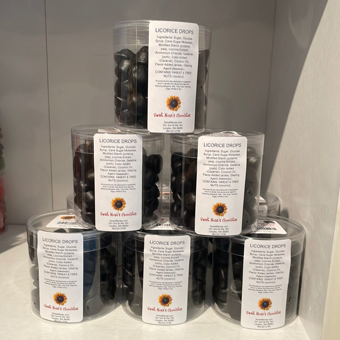 Licorice Drops in a 7 oz Cylinder Sweet Mona's Chocolates