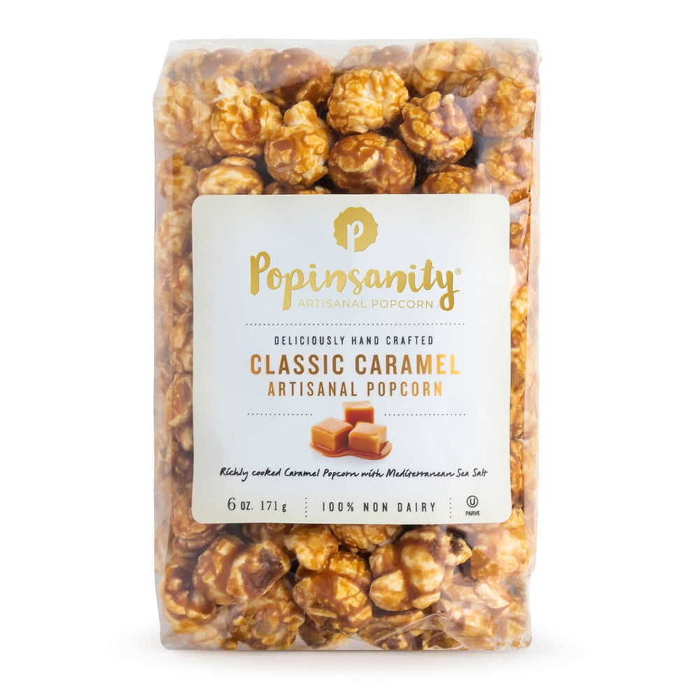 Classic Caramel Gourmet Popcorn by Popinsanity in a 6 oz Clear Cello bag