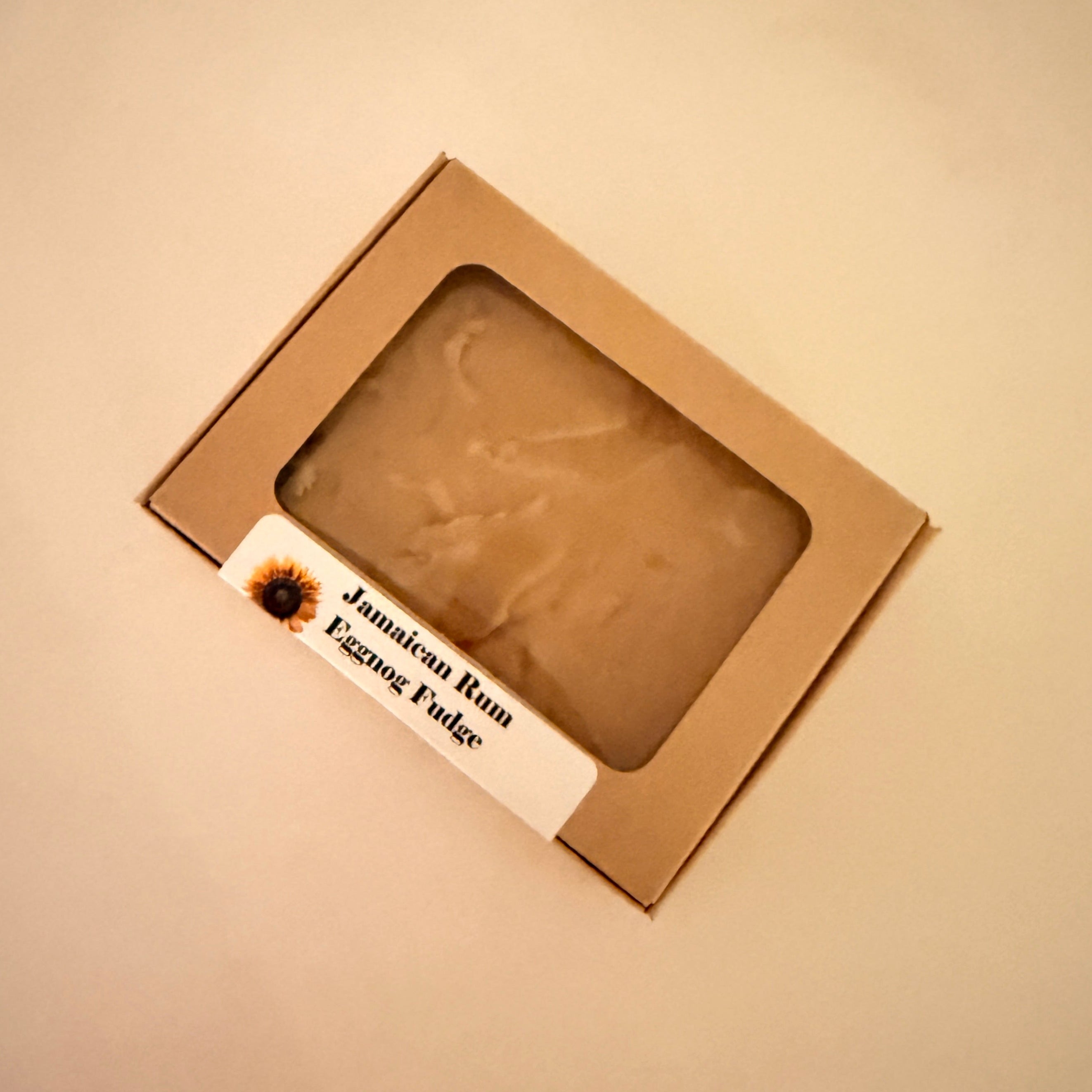 Jamaican Rum Eggnog Fudge in an 8 oz slab