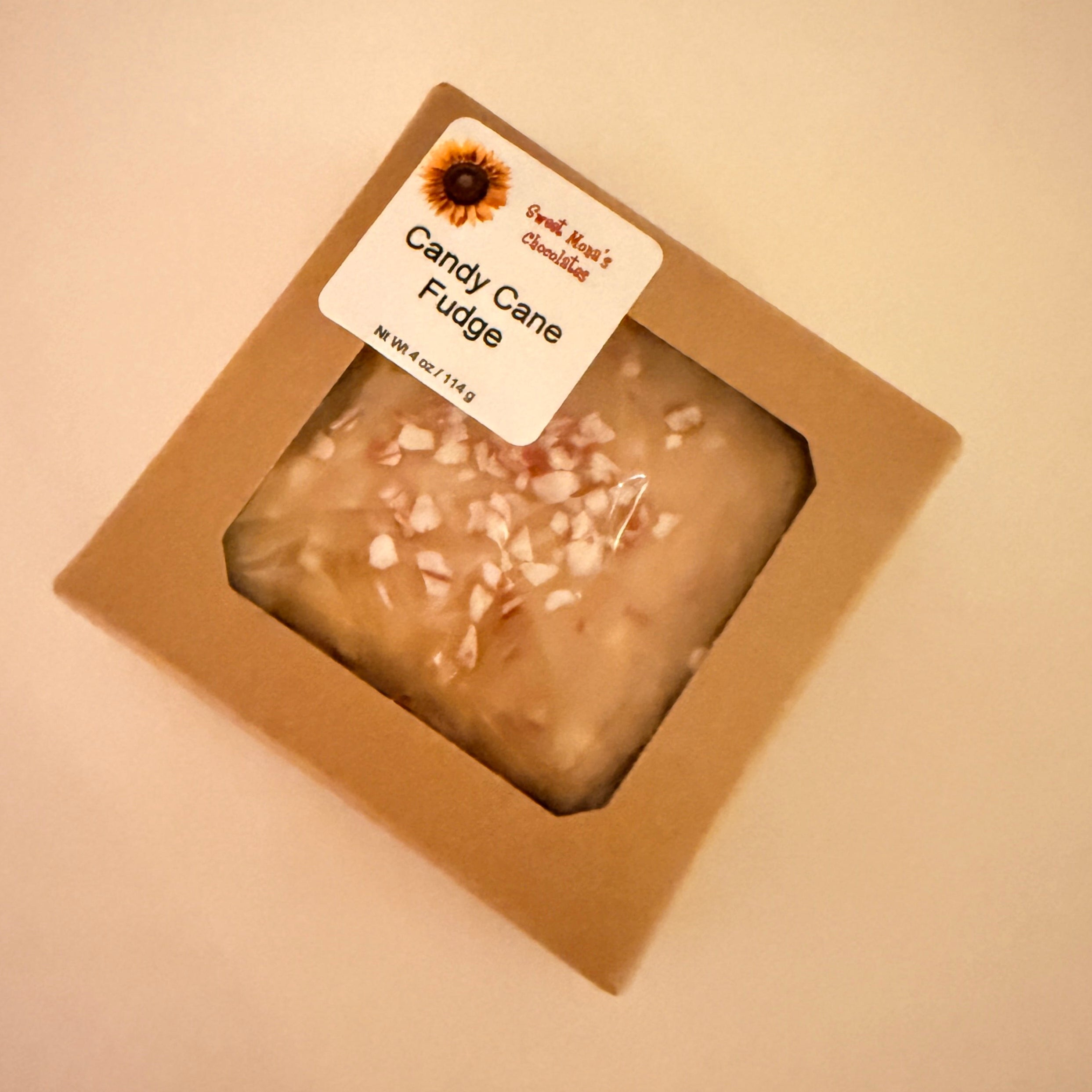 Candy Cane Fudge in a 4 oz square