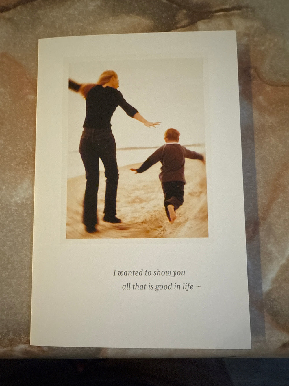 Mother & Son Running on the Beach Family Birthday Card