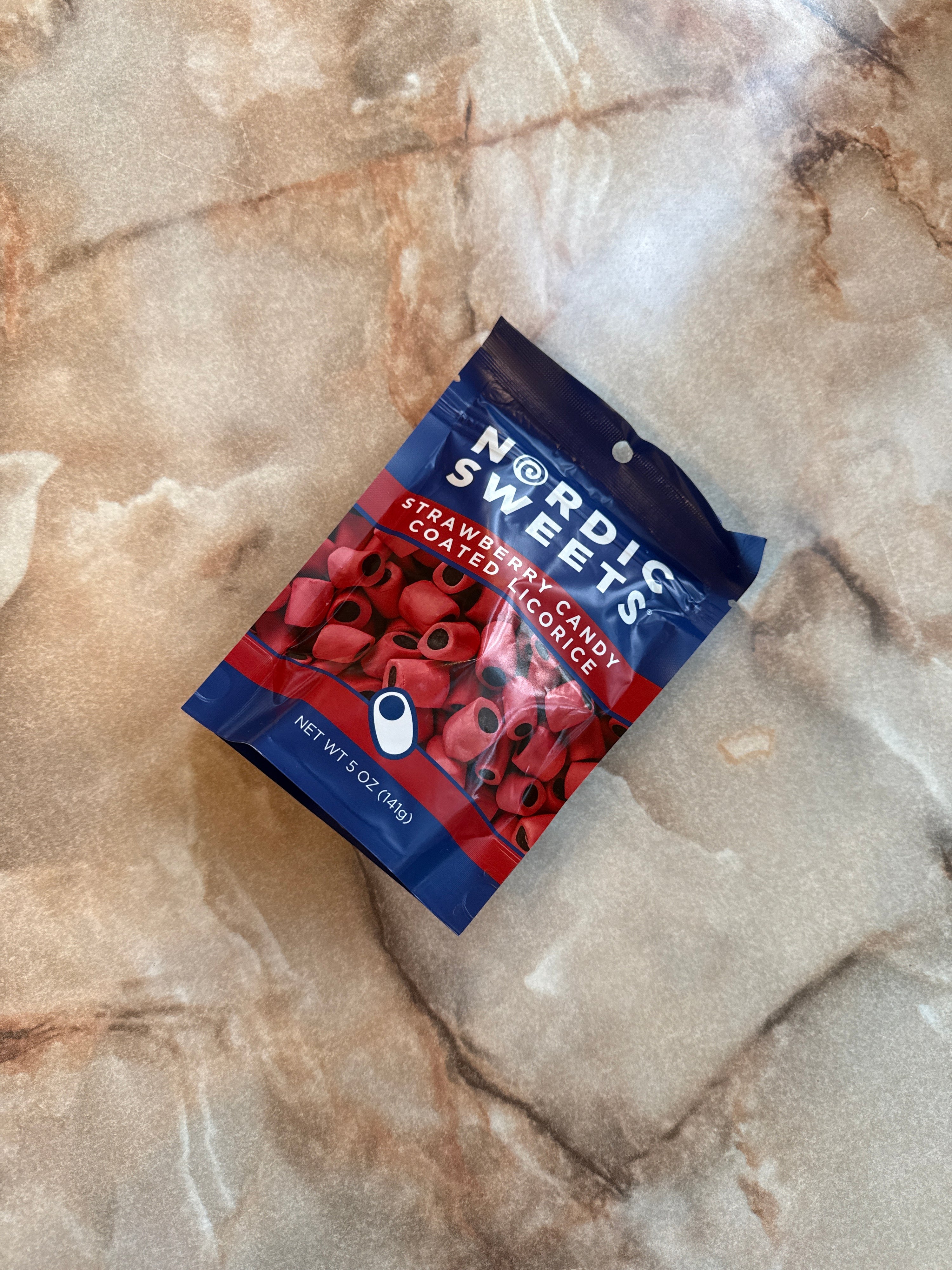 Nordic Sweets Strawberry Coated Black Licorice in a 5 oz Bag