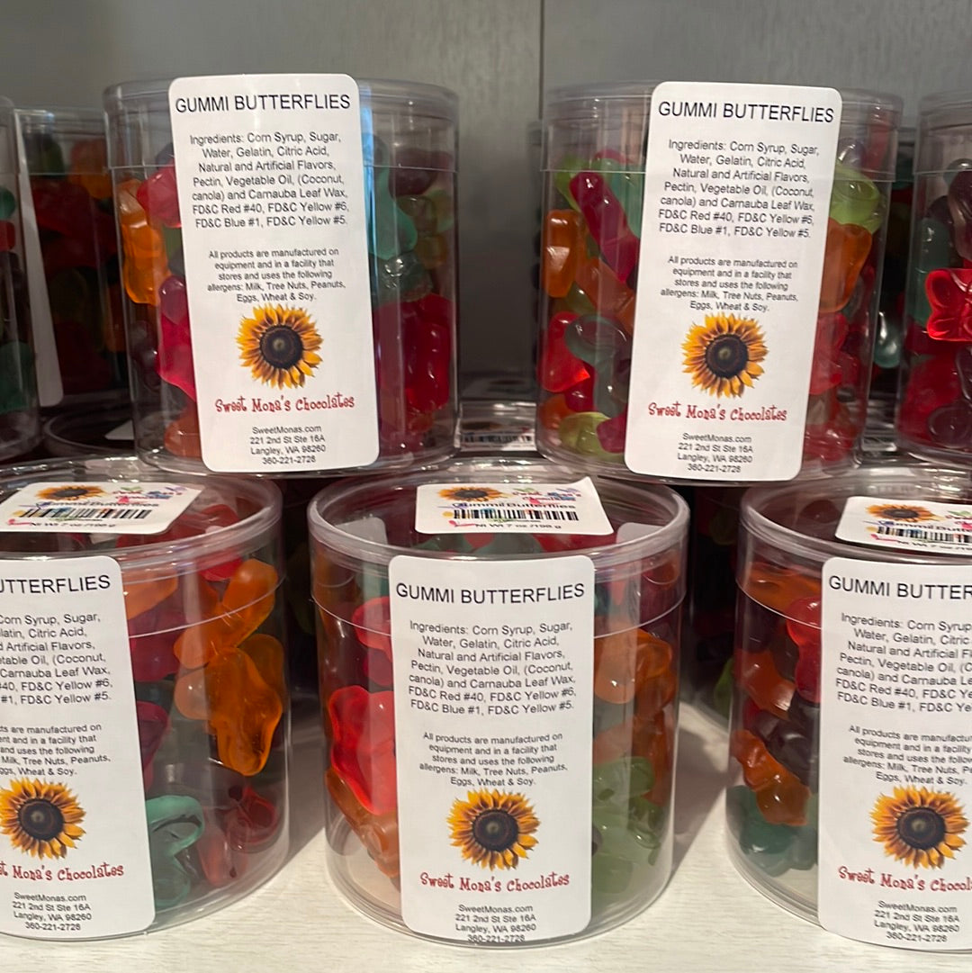 Gummi Butterflies  in a 7 oz container