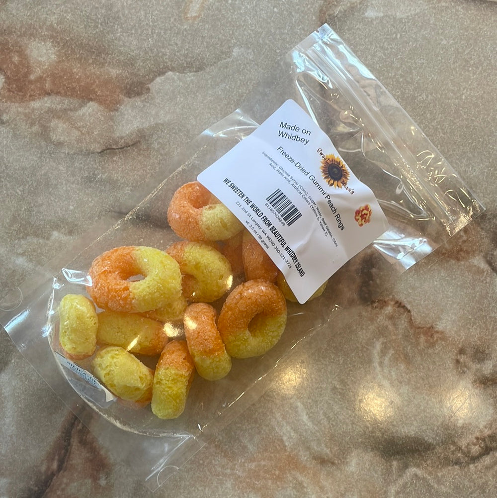 Freeze Dried Gummy Peach Rings 2.5 oz bag