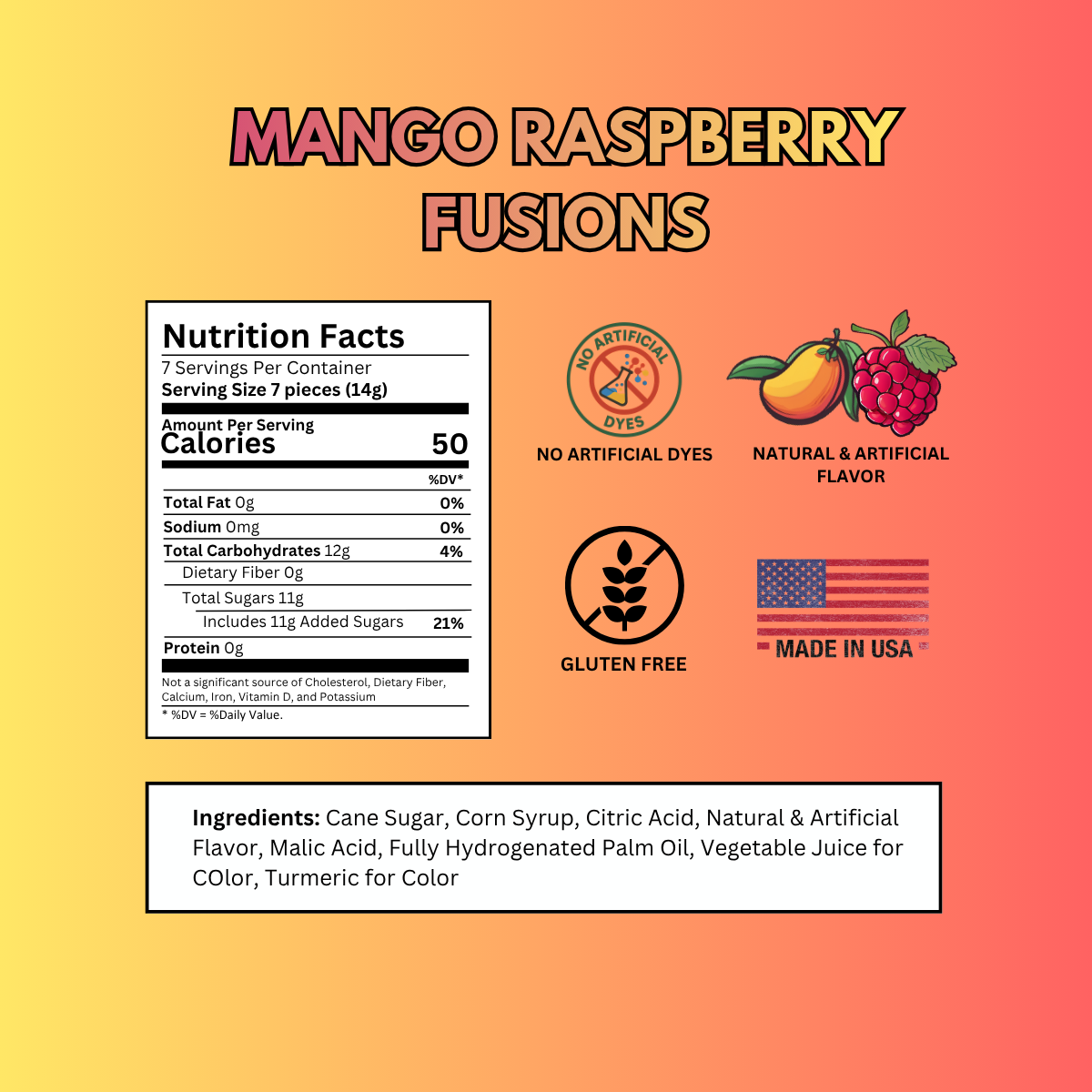 Mango Raspberry Fusions: 3.5oz Dye-Free Candy Tins