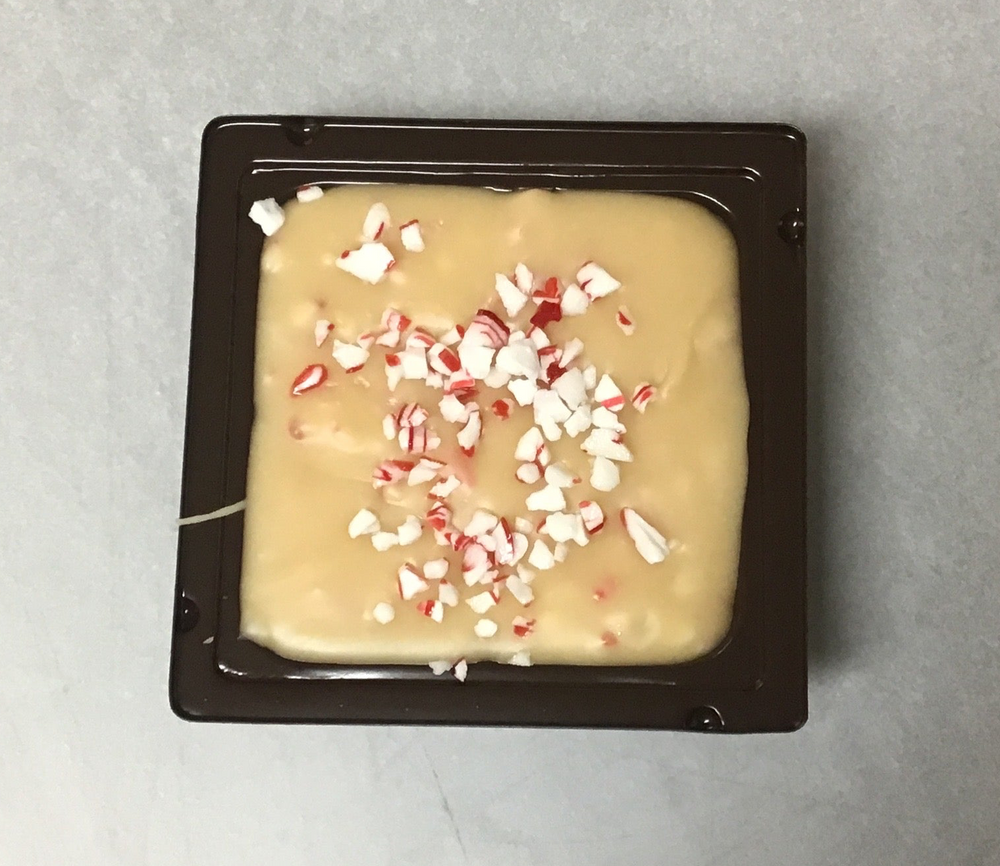 Candy Cane Fudge in a 4 oz square