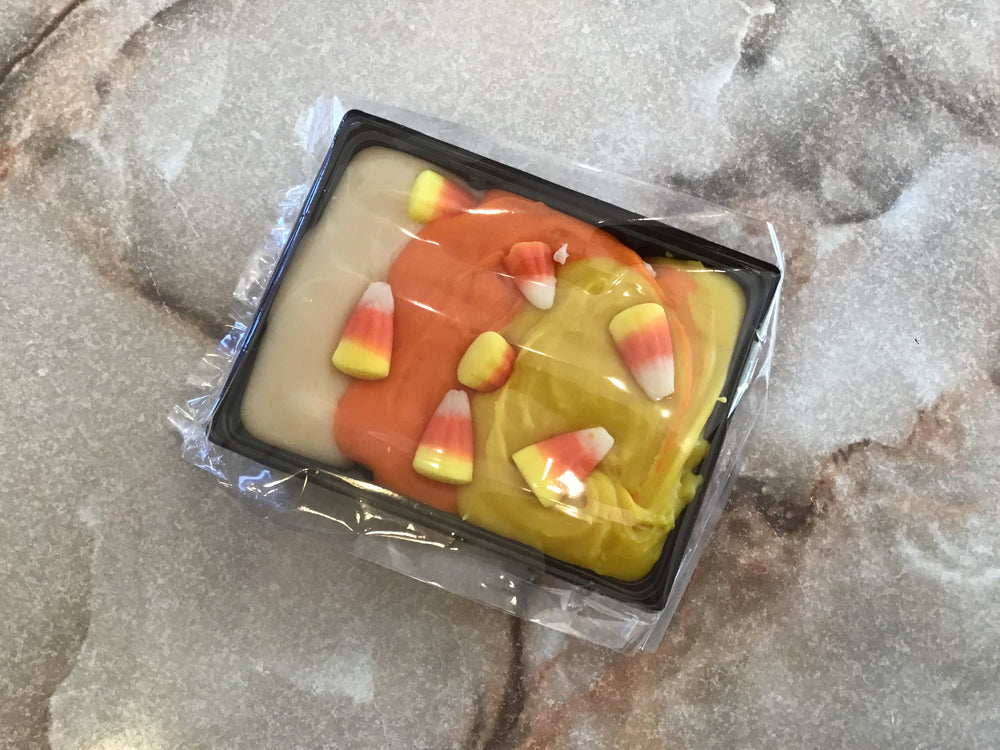 Candy Corn Fudge in an 8 oz Slab