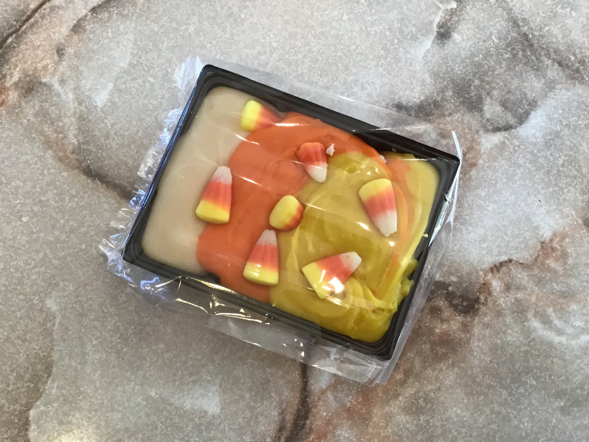 Candy Corn Fudge in an 8 oz Slab