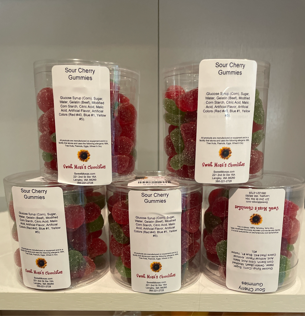 Gummy Sour Cherries in a 7 oz container