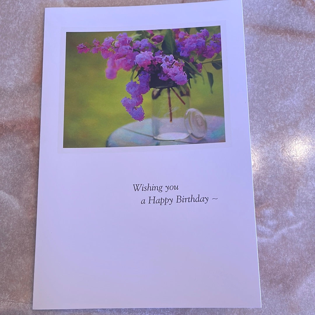 Pink Lilacs in Jar Birthday Card