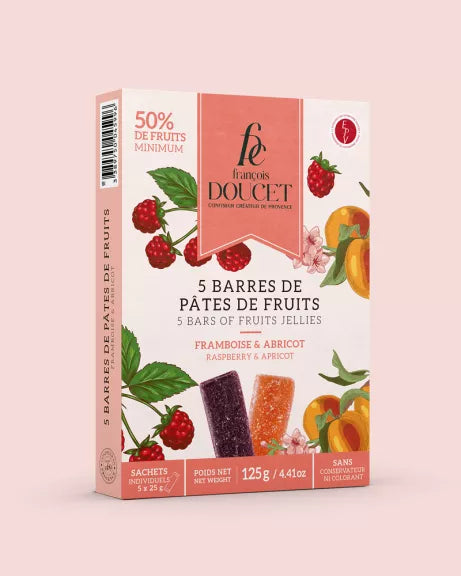 Francois Doucet Pates De Fruits Pack of 5 Raspberry & Apricot Bars 4.4 oz Box Set