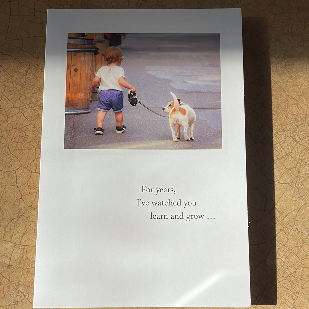 Toddler Leading Dog Congratulations Card
