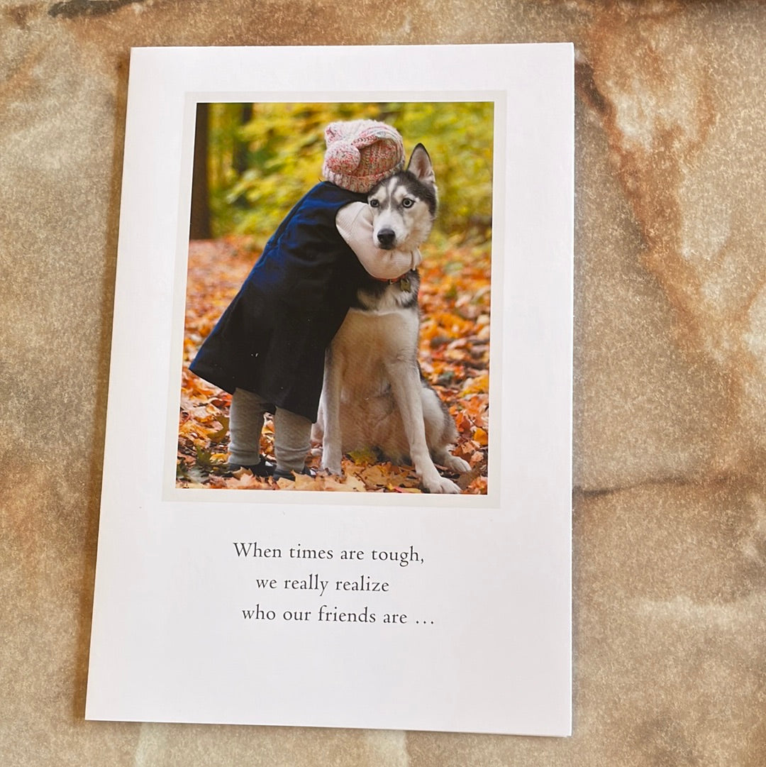 Girl Hugging Husky Thank You Card