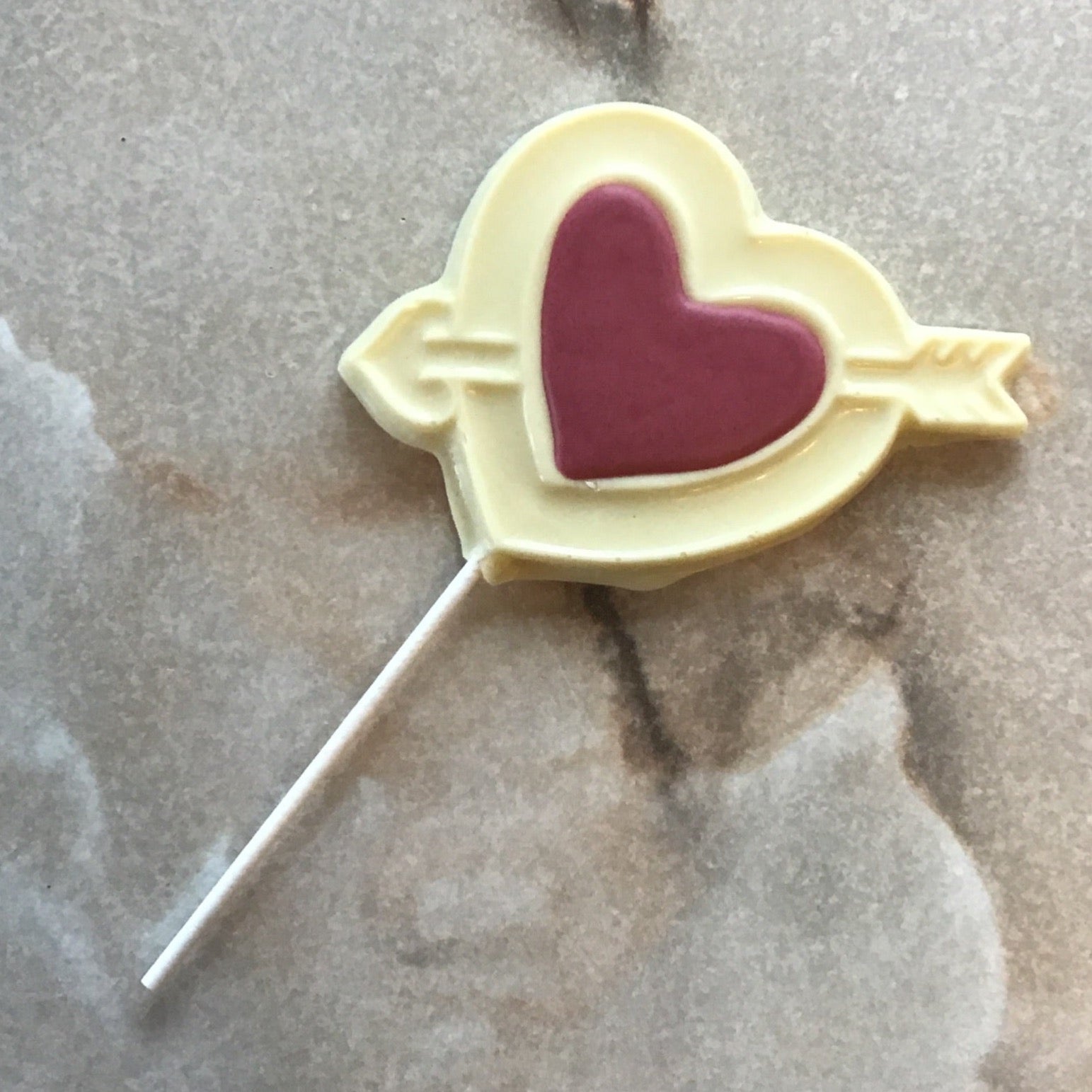 White Heart with Arrow Lolly